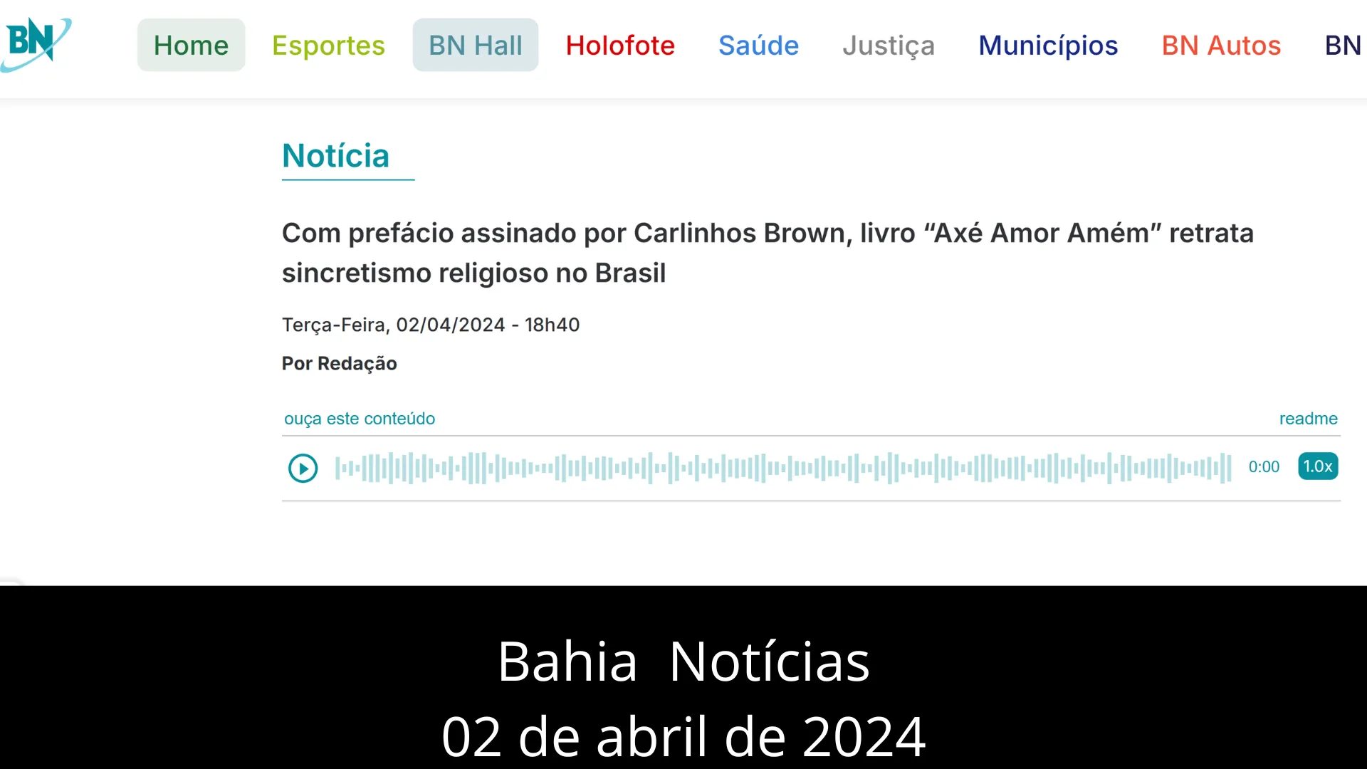 Matéria sobre Axé Amor Amém na Bahia Notícias